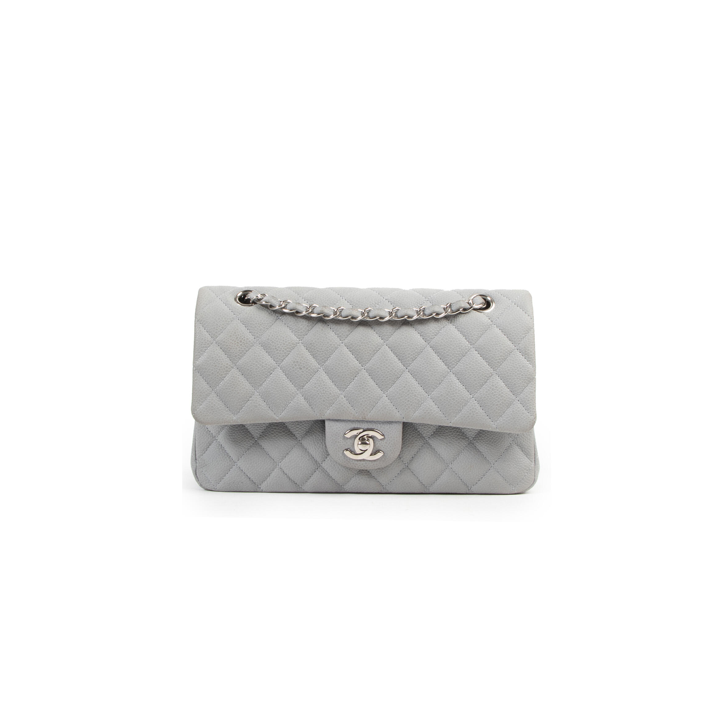 Ch**el grey suede caviar leather medium classic flap bag (25*14*6.5cm)